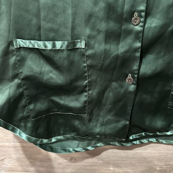 Victoria’s Secret Pajama Shirt Womens Large Emerald Green Satin Sleep Button Up - Picture 3 of 7